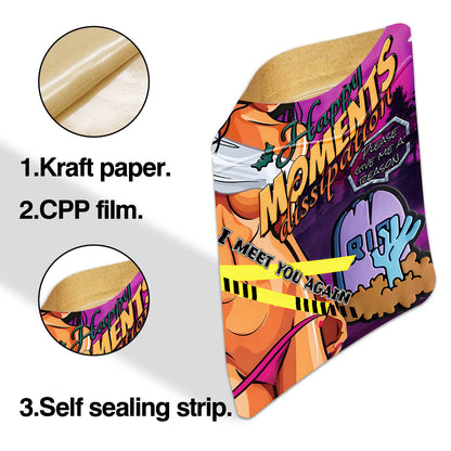 100pcs Kraft Paper Bags | Self Sealing, Airtight, Reusable | 5 Stylish Designs (20pcs Each) | Ideal for Food Storage, Retail, and Small Business Packaging