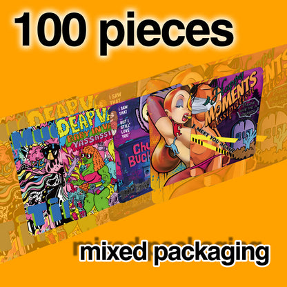 100pcs Kraft Paper Bags | Self Sealing, Airtight, Reusable | 5 Stylish Designs (20pcs Each) | Ideal for Food Storage, Retail, and Small Business Packaging