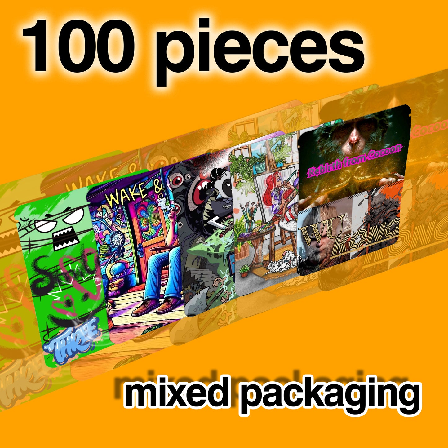 100pcs Kraft Paper Bags | Self Sealing, Airtight | 5 Designs | For Food Storage, Retail, Small Business Packaging